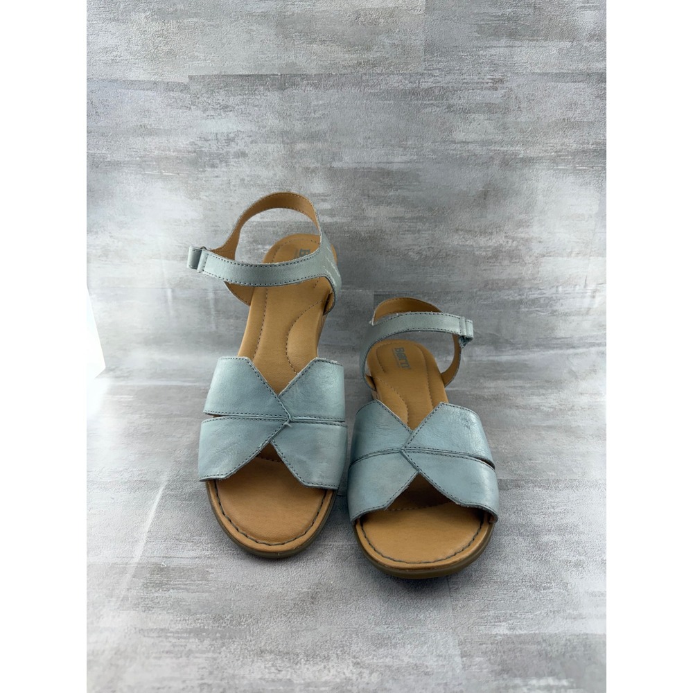 Born Khela Light Blue Leather Cork Wedge Sandals BR0074304 Women Sz 10M